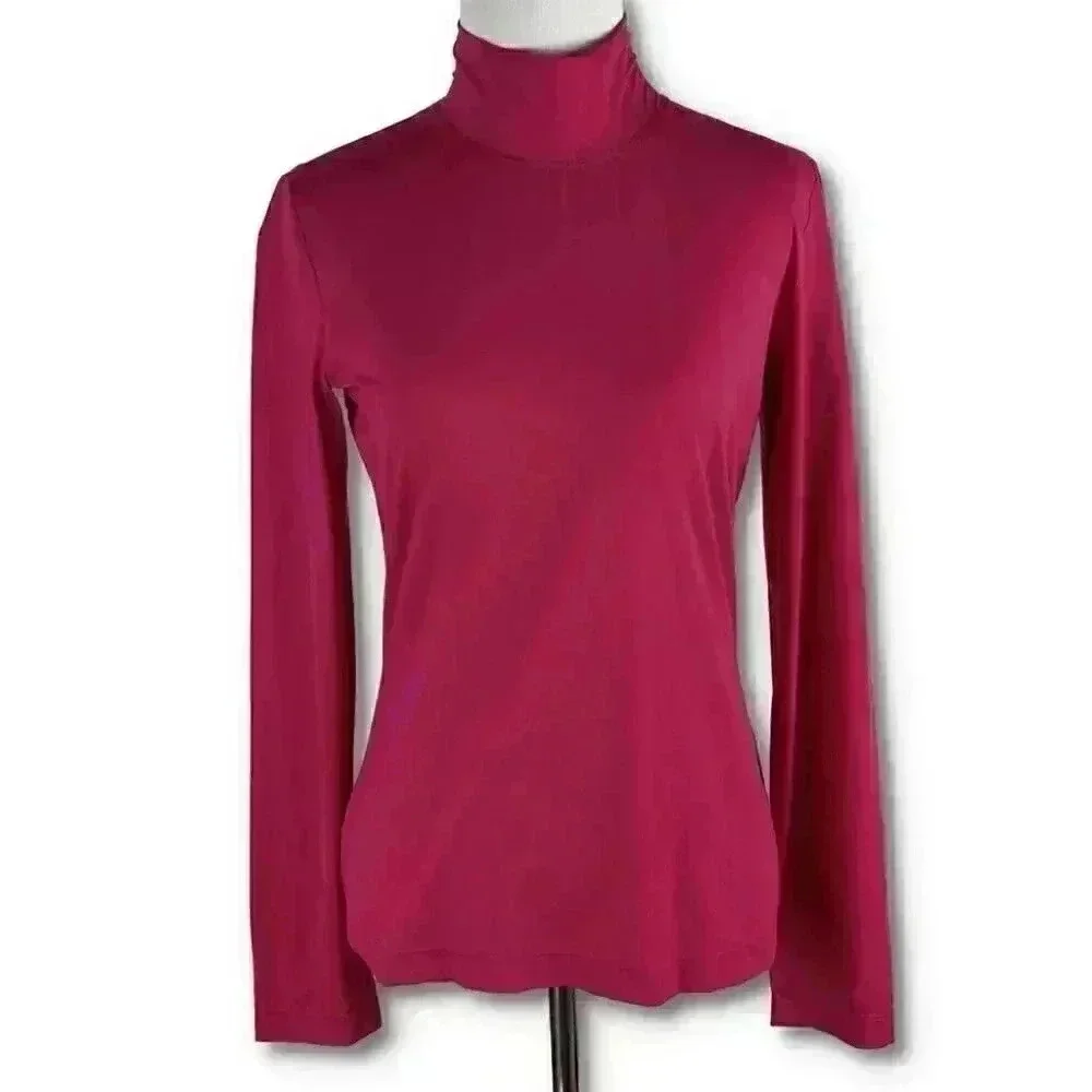 New St. John top size S Cosmo pink long sleeve mock turtleneck stretch career